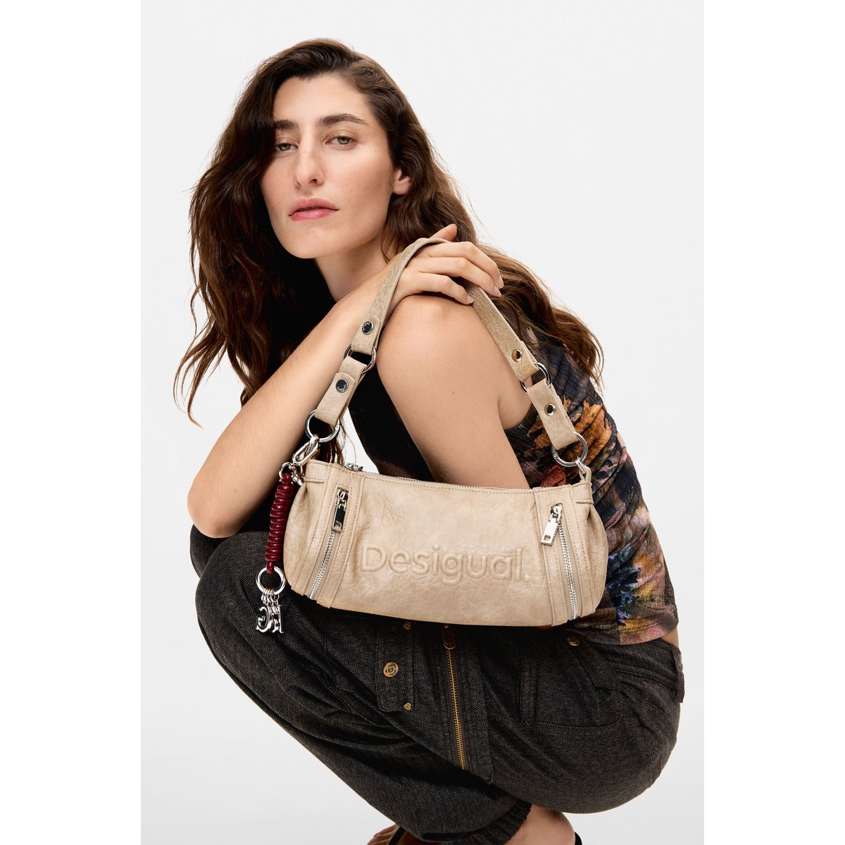 Sac moyen effet cuir beige, DESIGUAL