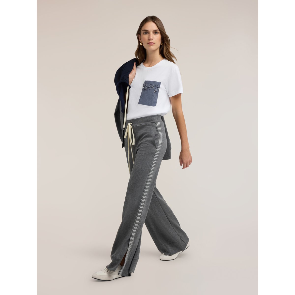 T-shirt avec poche ornée de pierres et strass blanc, MOTIVI