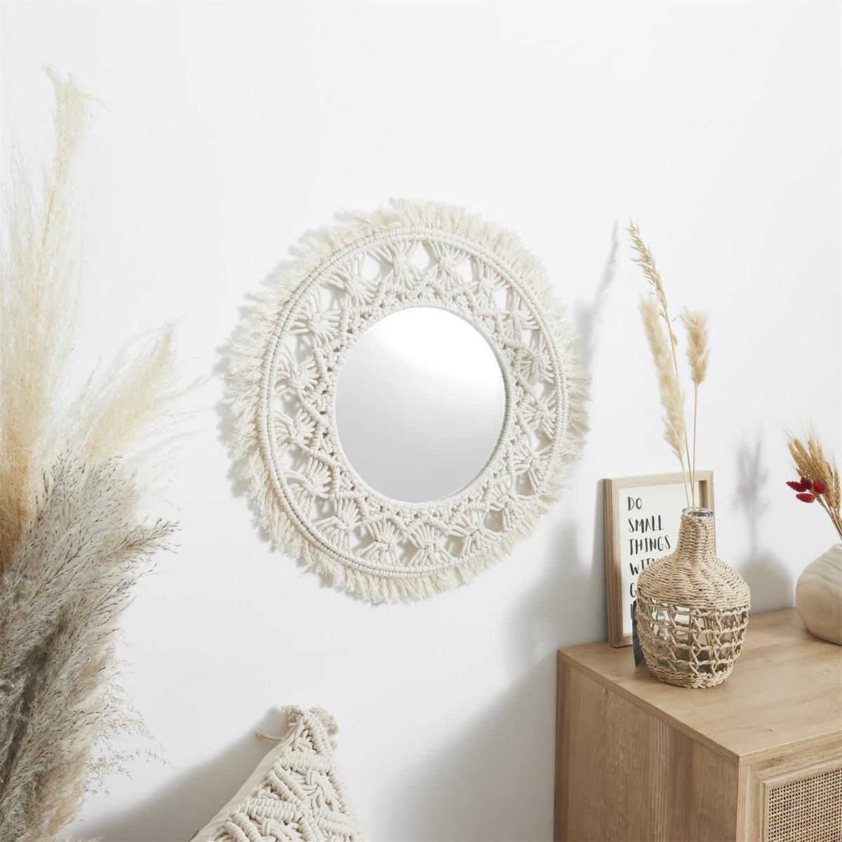 Miroir rond en macramé BOHO beige, THE HOME DECO FACTORY