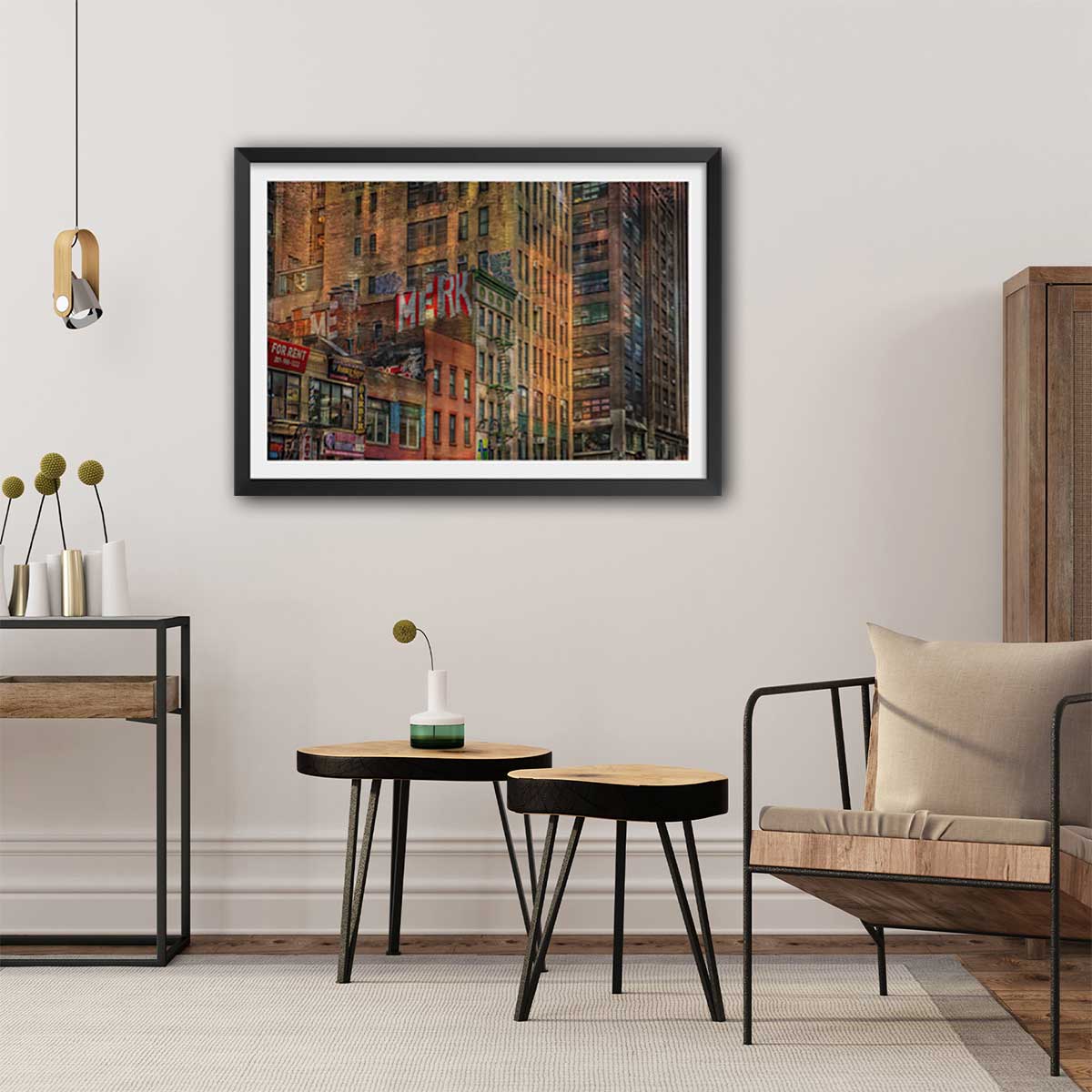 Affiche design Brick Facade affiche + cadre en bois - noir, HEXOA
