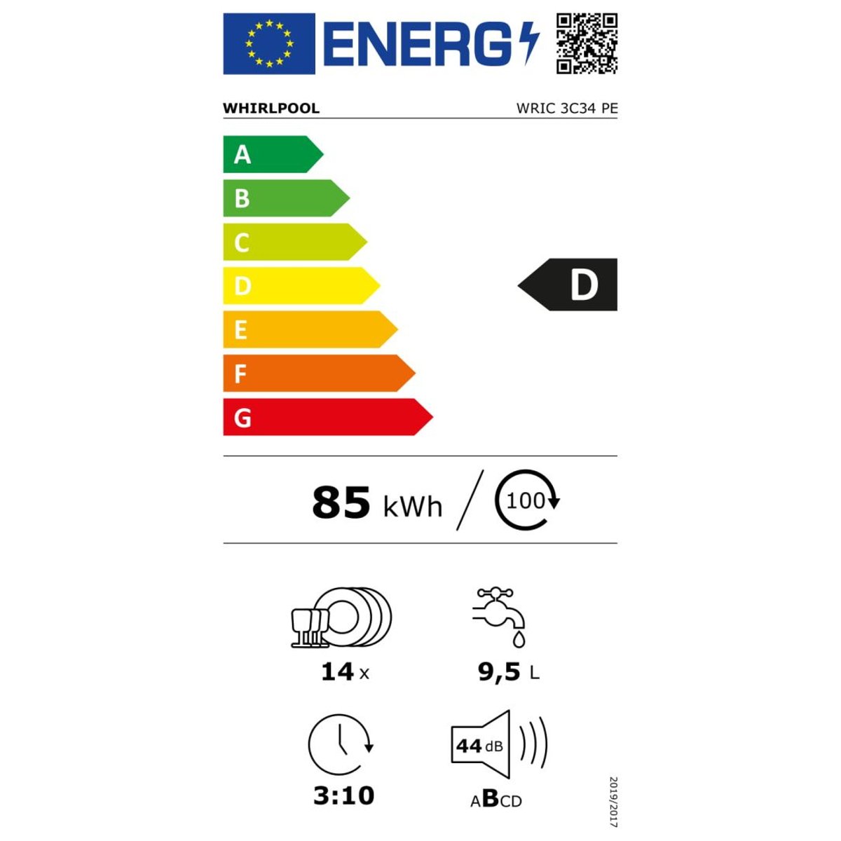 Lave vaisselle tout integrable 60 cm WRIC3C34PE sans facade tout intégrable, WHIRLPOOL