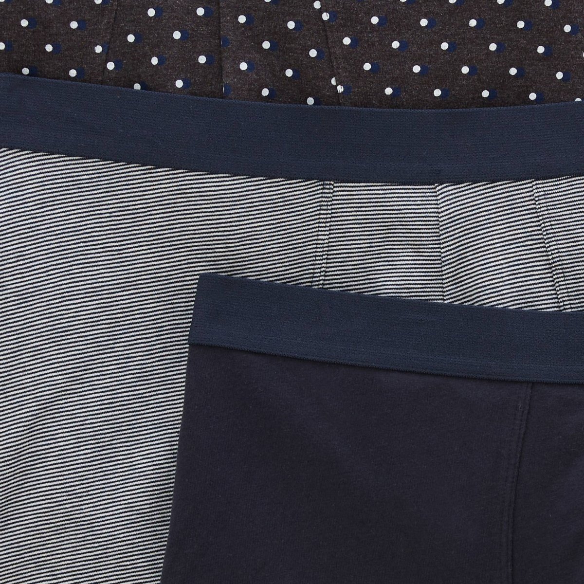 Lot de 3 caleçons à rayures & à pois en coton BIO GOTS gris fonce, MONOPRIX