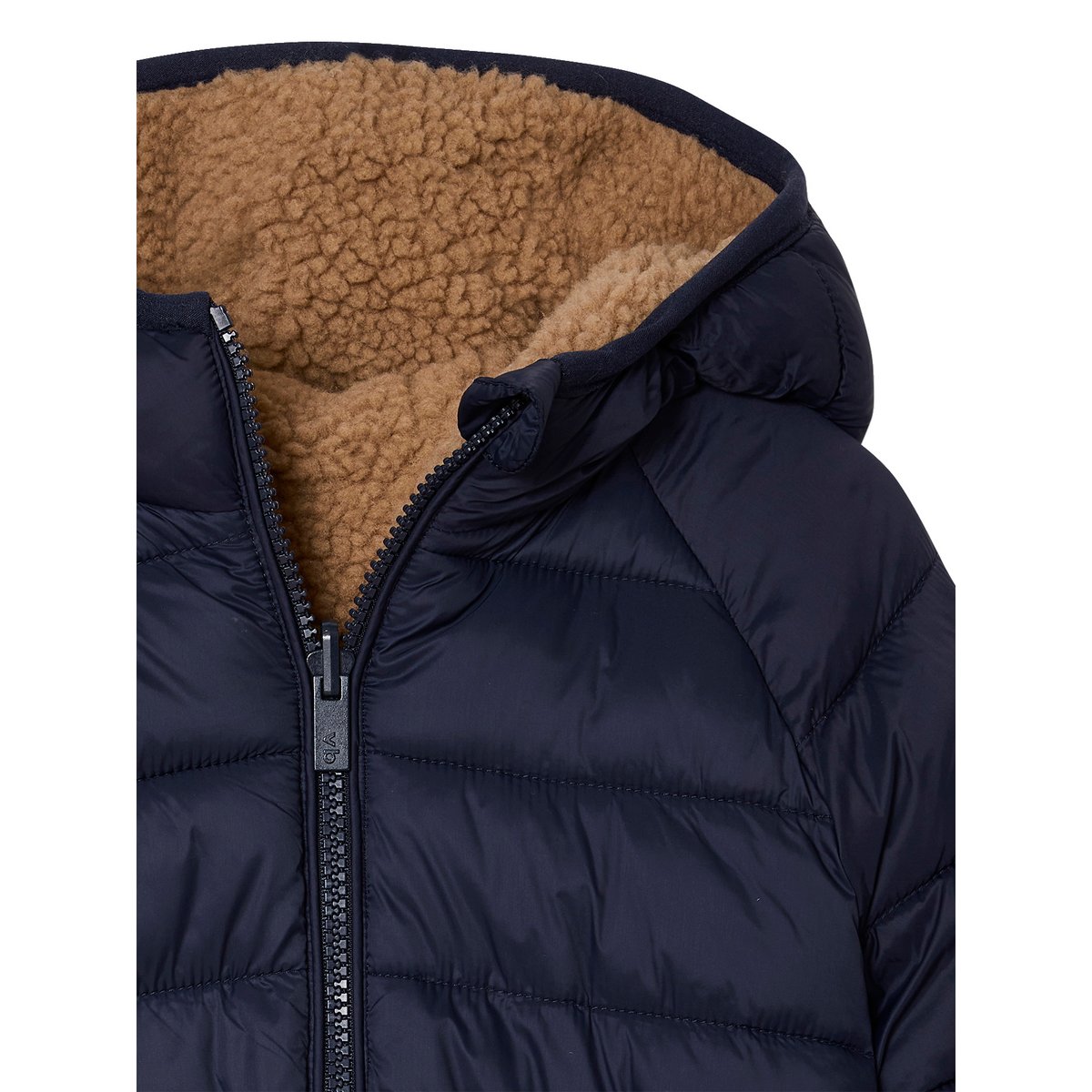 Doudoune à capuche réversible matelassée et sherpa moka, VERTBAUDET
