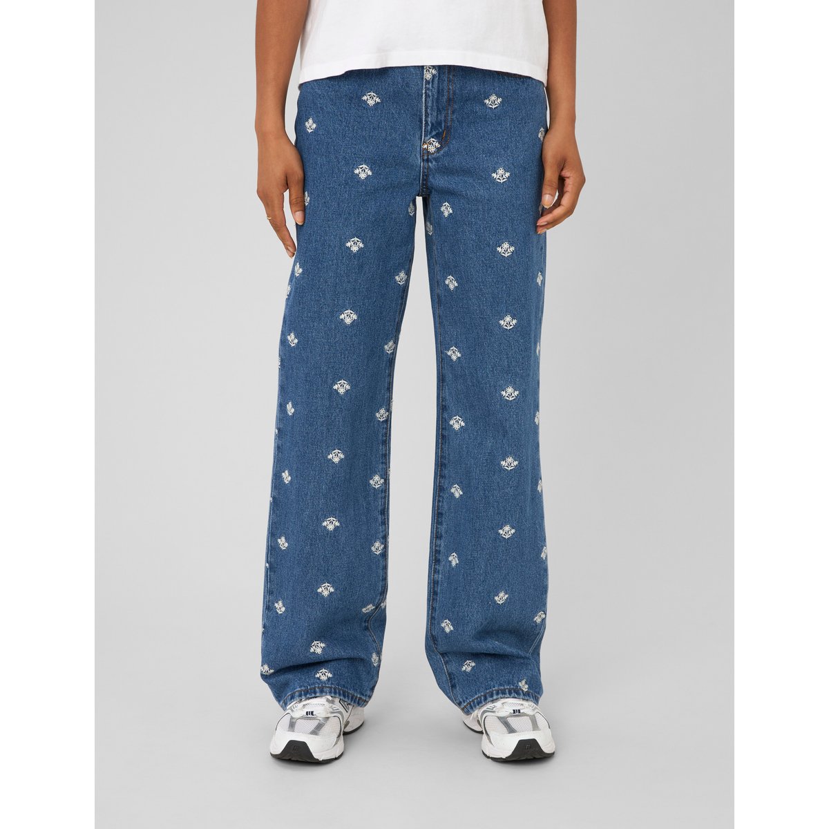 Jean straight brodé bleu moyen, BZB