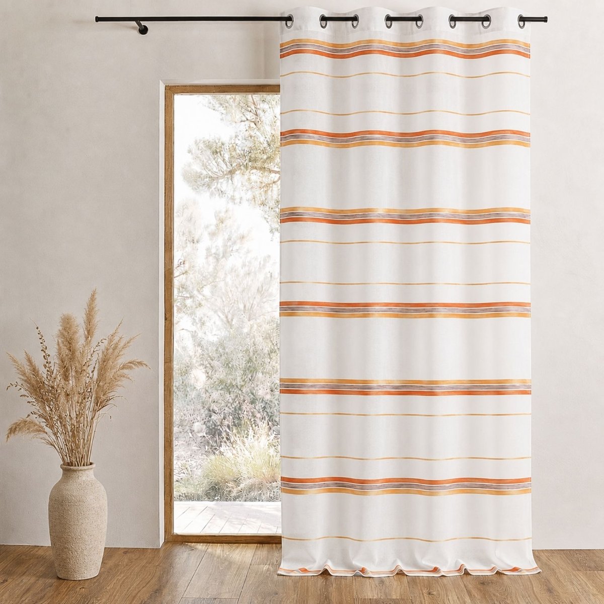 Voilage tissé à rayures horizontales terracotta, HOME MAISON