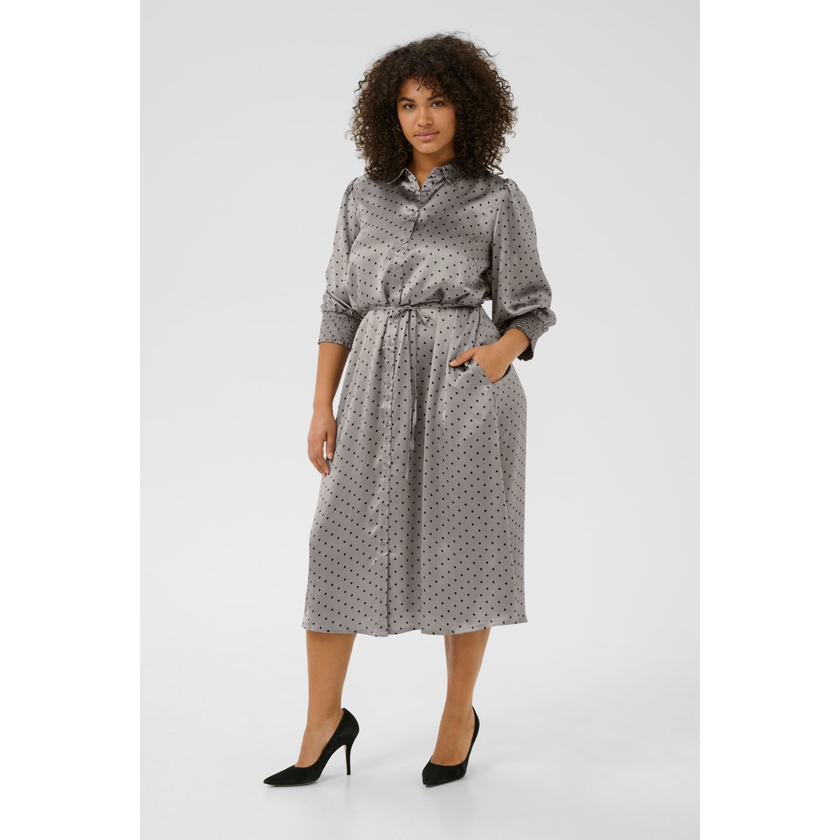 Dress gris steeple gray black dot, KAFFE CURVE