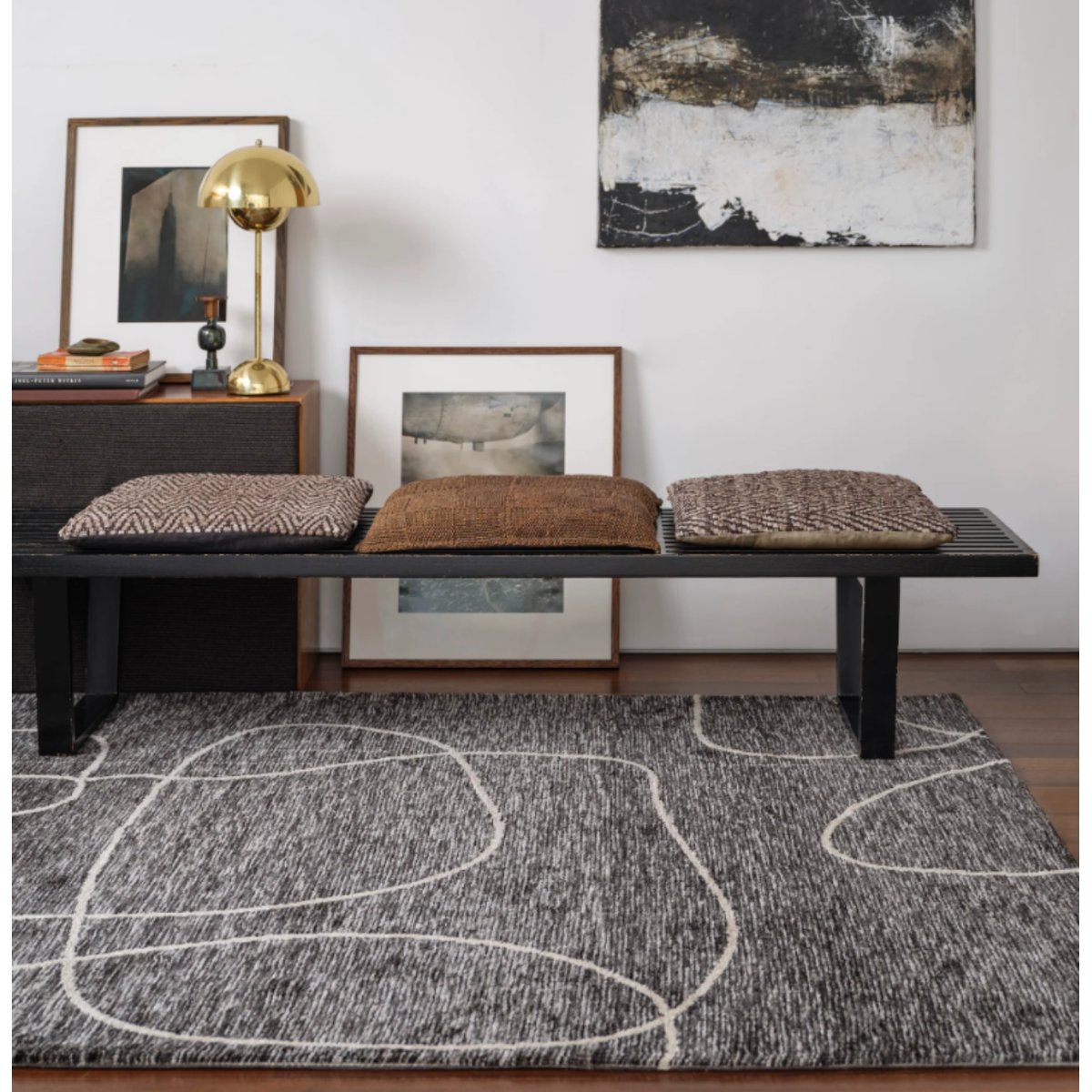 Tapis moderne salon et chambre RINEAL noir, NOVATREND