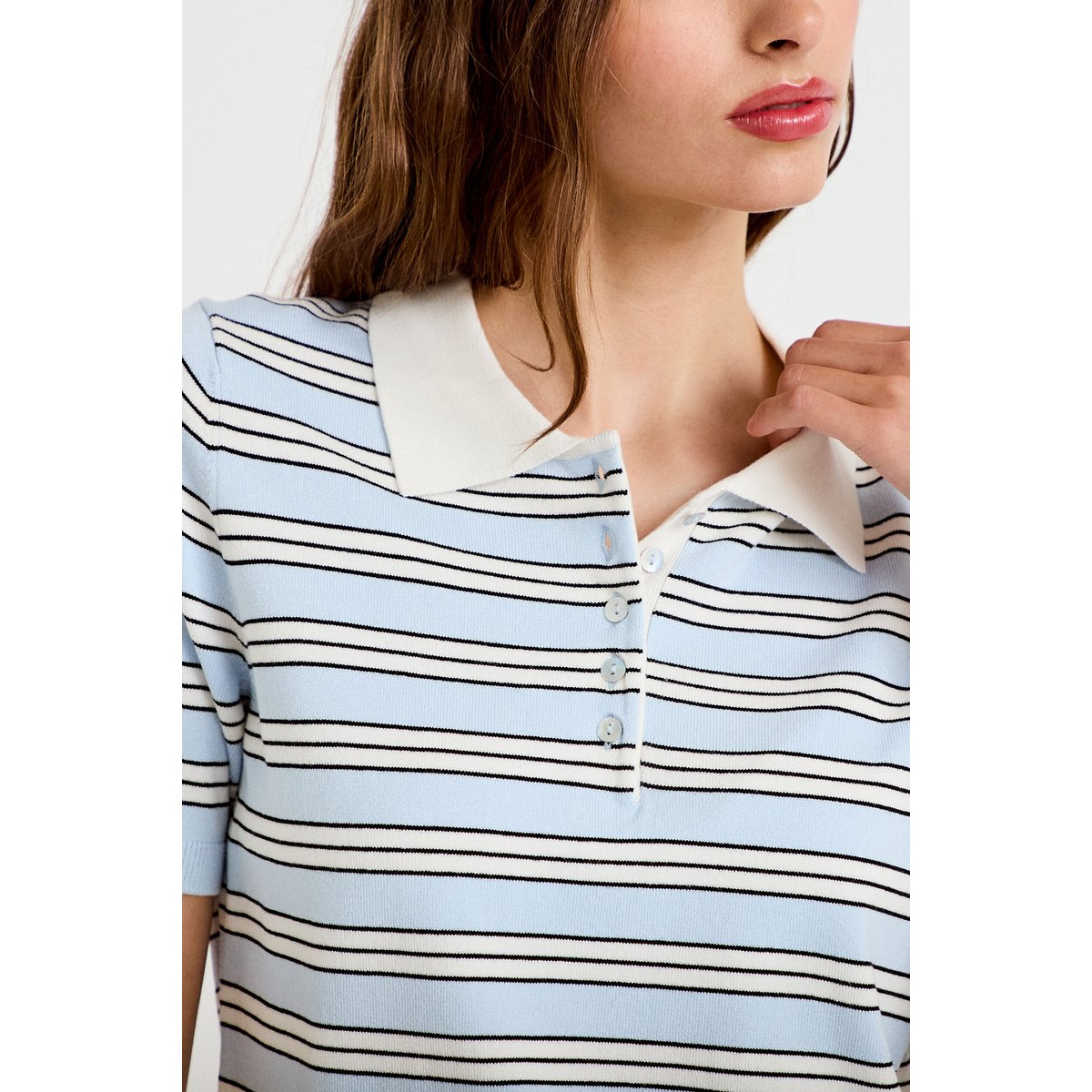 Polo manches courtes col chemise bleu, CACHE CACHE