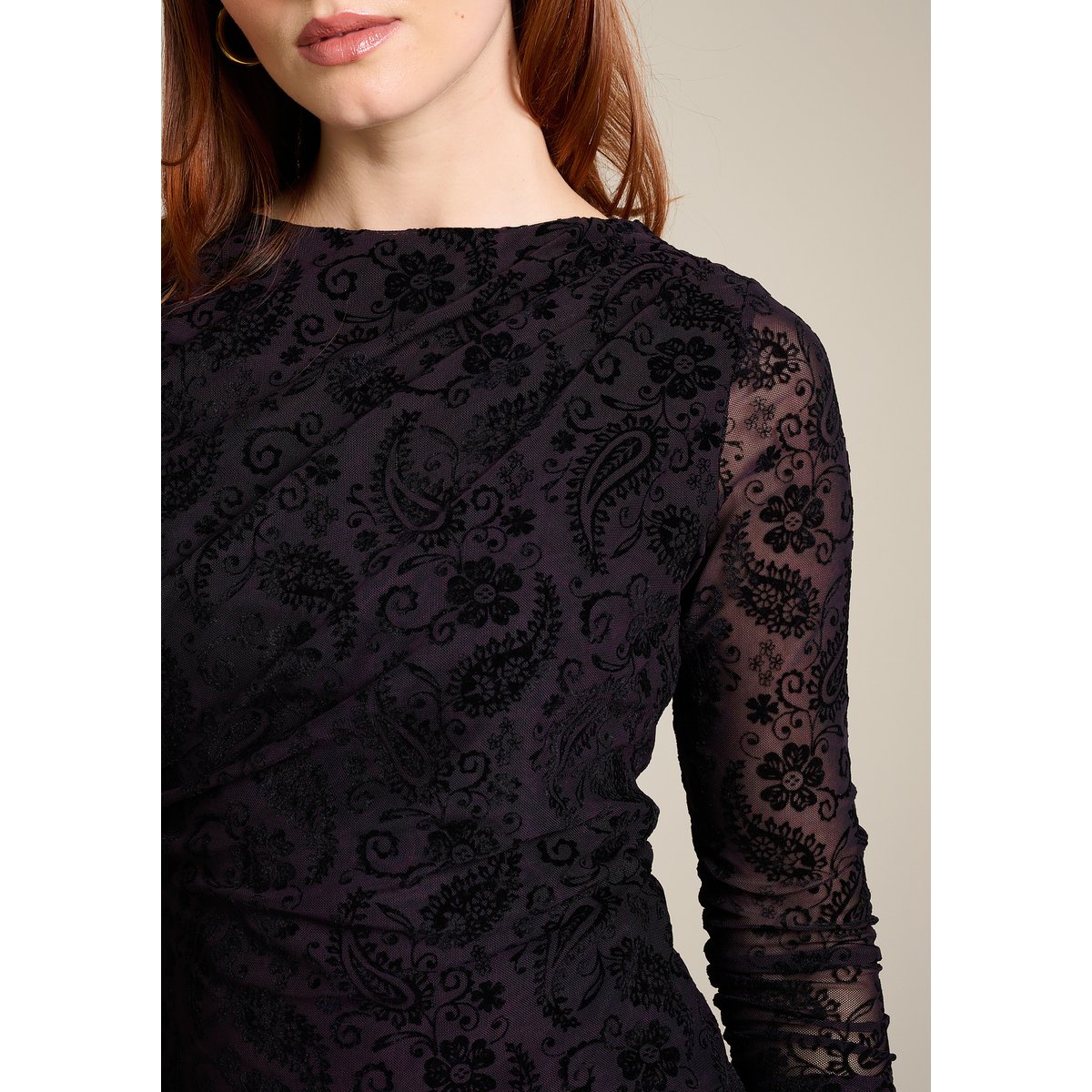 Top en résille motif cachemire noir, LOLALIZA