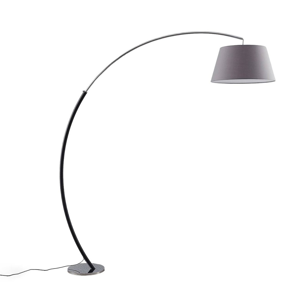 Lampadaire en textile moderne, Evelyna gris, chrome, noir, LUCANDE