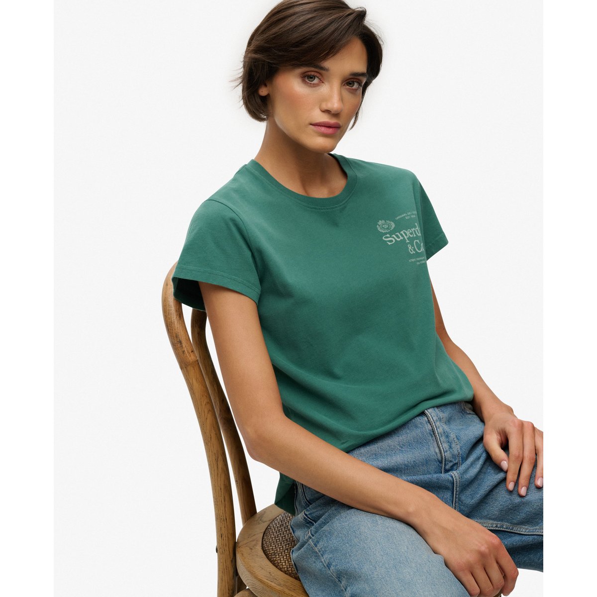 T-shirt Classic Luxe Casual vert pinède, SUPERDRY
