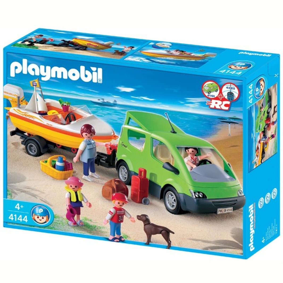 City LifeVoiture familiale avec remorque porte-bateaux multicolore, PLAYMOBIL
