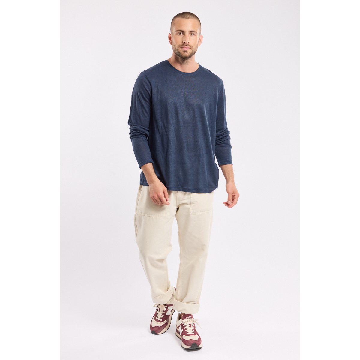 T-shirt manches longues en lin bleu, ARMOR-LUX