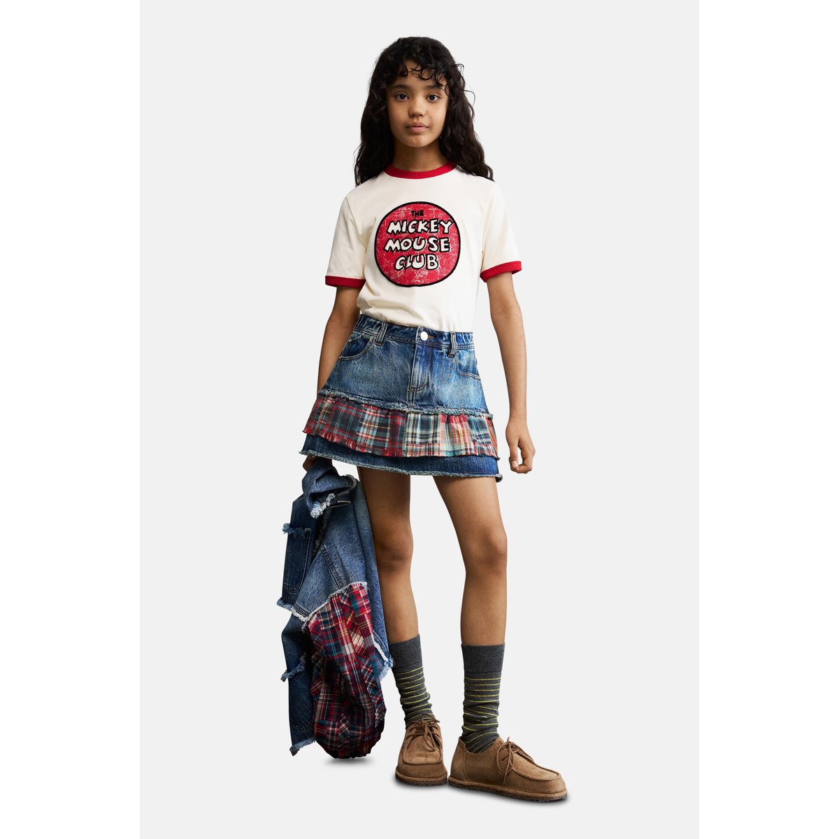 Jupe en jean à carreaux bleu, DESIGUAL