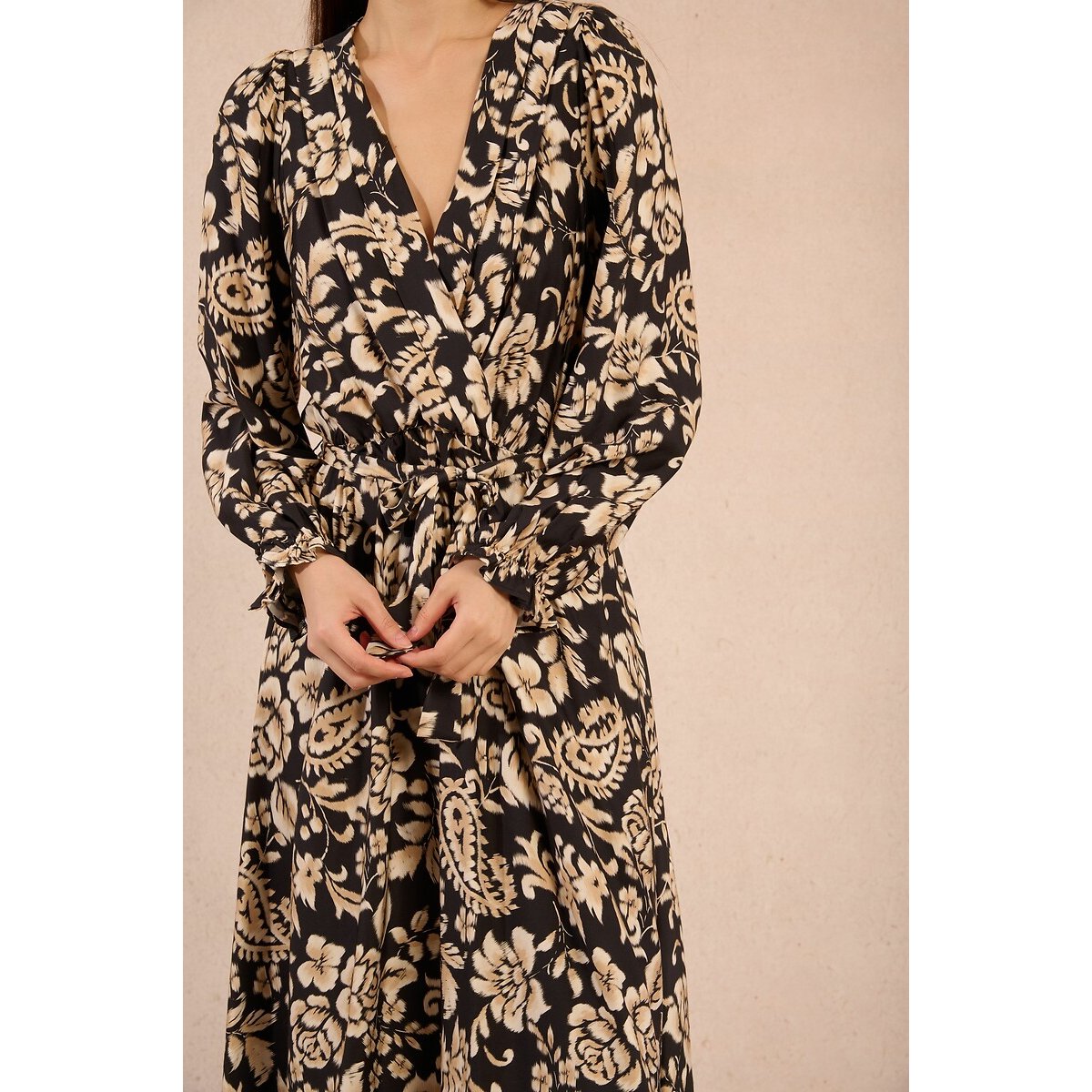 Floral Print Wrapover Dress black print, MOLLY BRACKEN