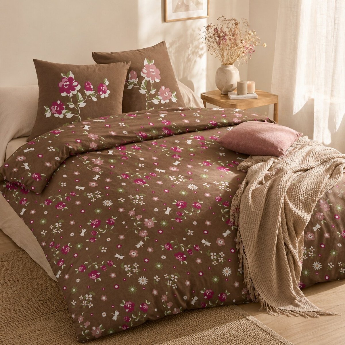 Parure housse de couette coton, Lea Taupe taupe, C DESIGN HOME TEXTILE