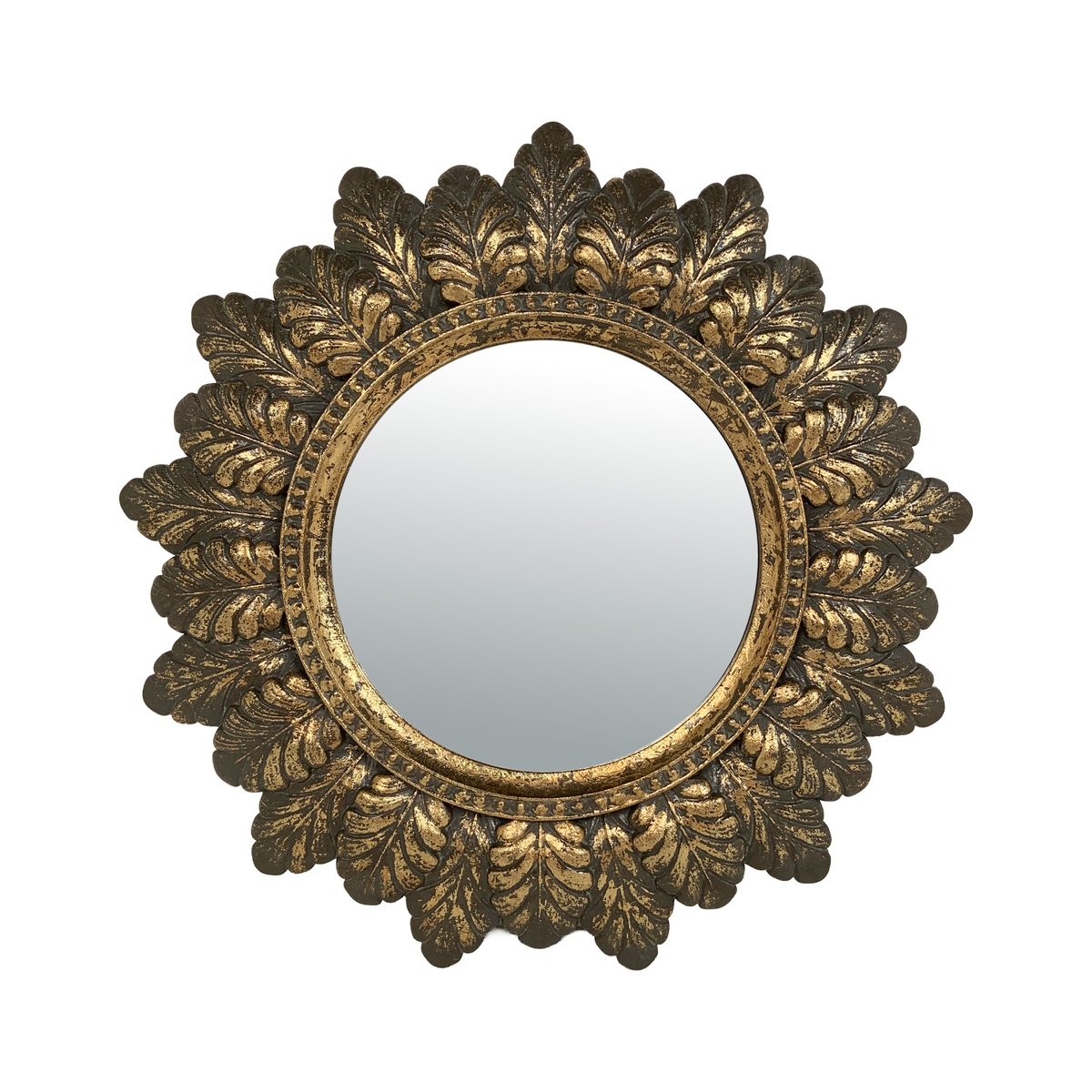 Miroir plumes rond patiné 18.6cm or, EMDE