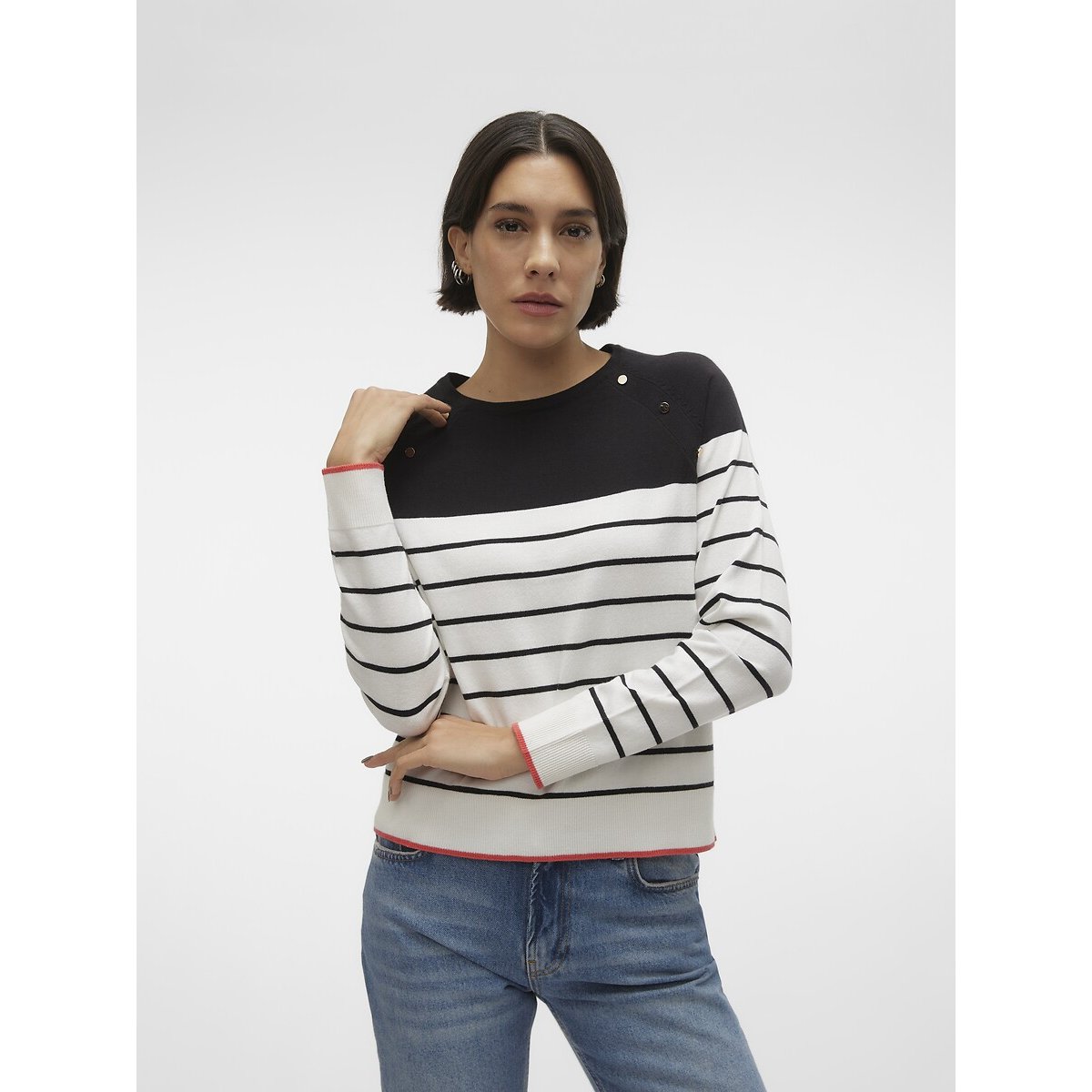 Jersey de rayas, detalles de botones blanco/azul, VERO MODA