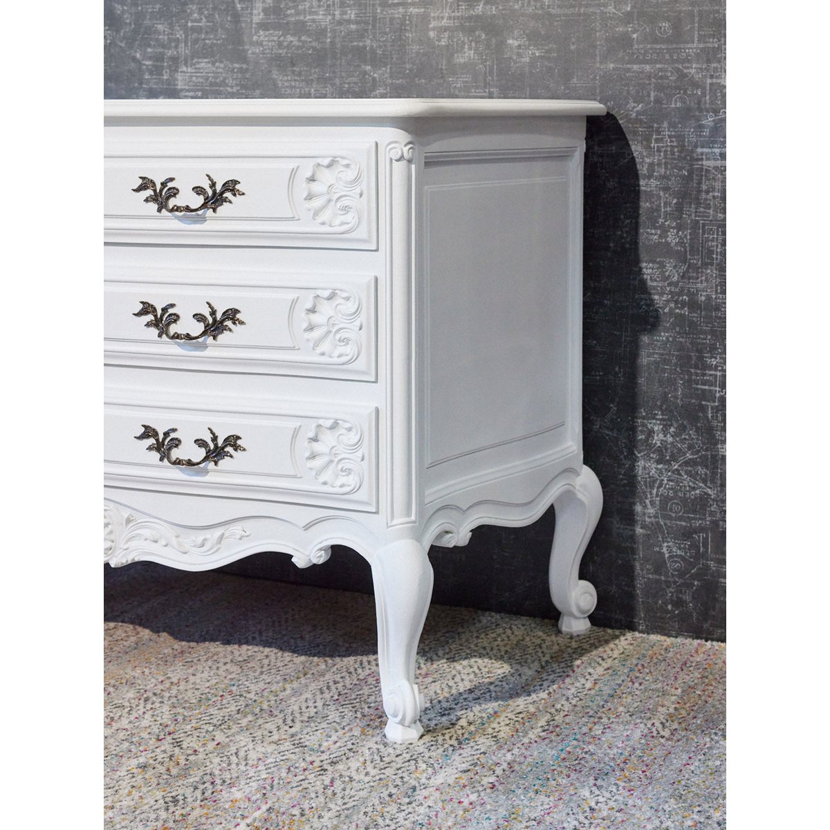 Commode en bois relooké style Louis XV Garance N°755 - Bon état blanc, DEBONGOUT