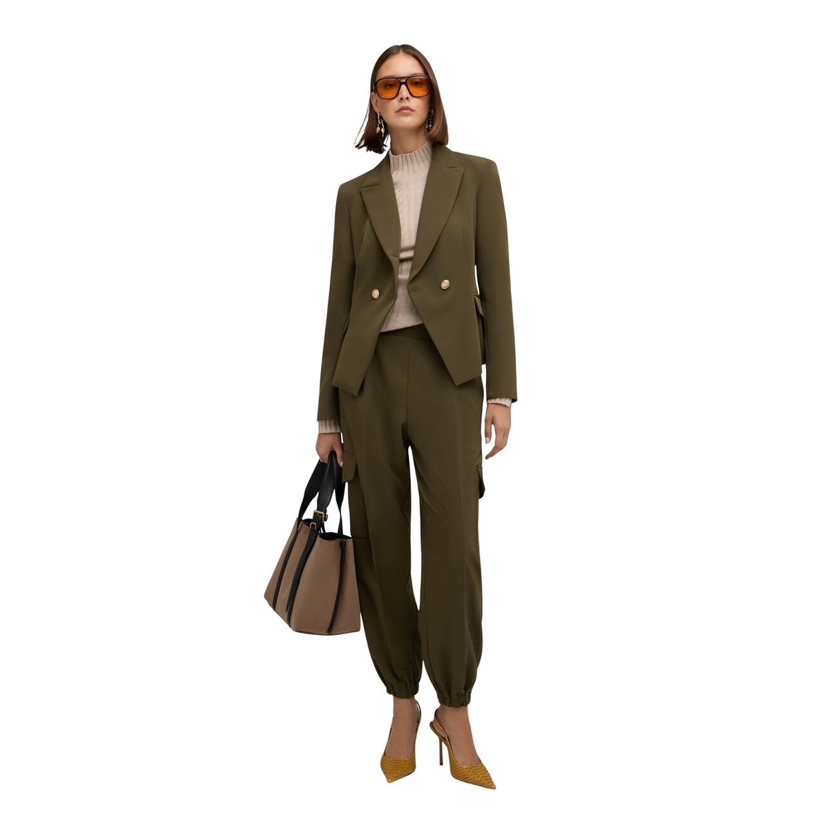 Pantalon cargo avec cheville élastiquée verde militare, MOTIVI
