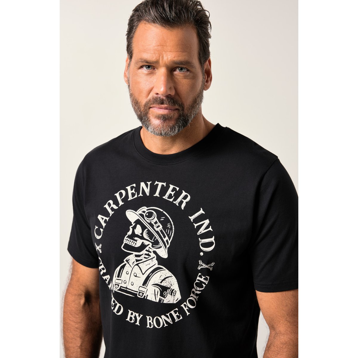T-shirt, manches courtes et imprimé poitrine noir, JP1880