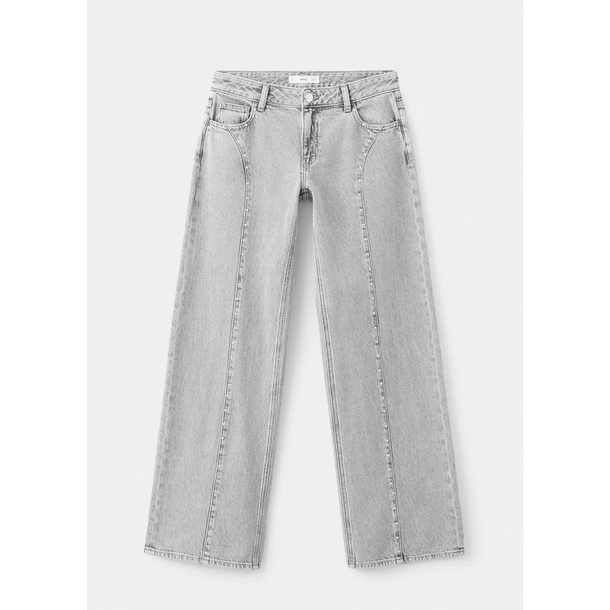 Jean wide leg coutures et clous gris denim, MANGO TEEN