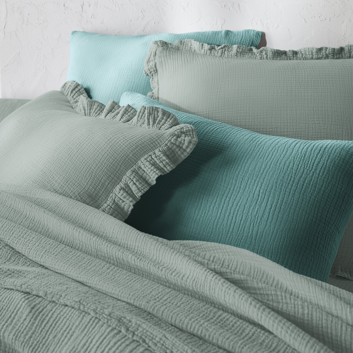 Housse de couette unie en gaze de coton, Kumla vert de gris, LA REDOUTE INTERIEURS
