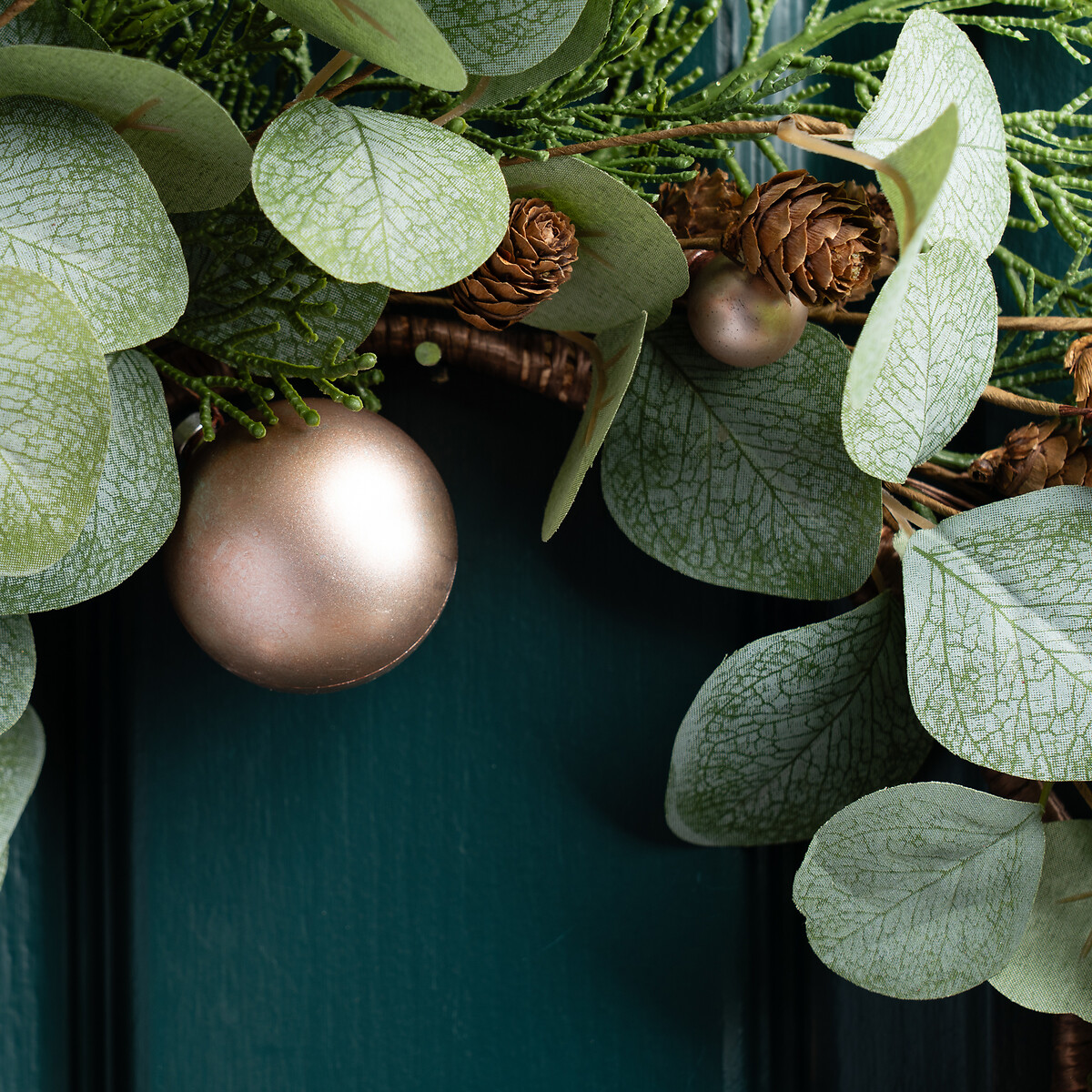 45cm Eucalyptus and Bronze Bauble Wreath green, SO'HOME