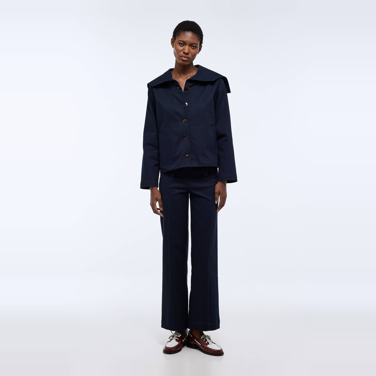 Veste courte col marin contenant du coton marine, MONOPRIX