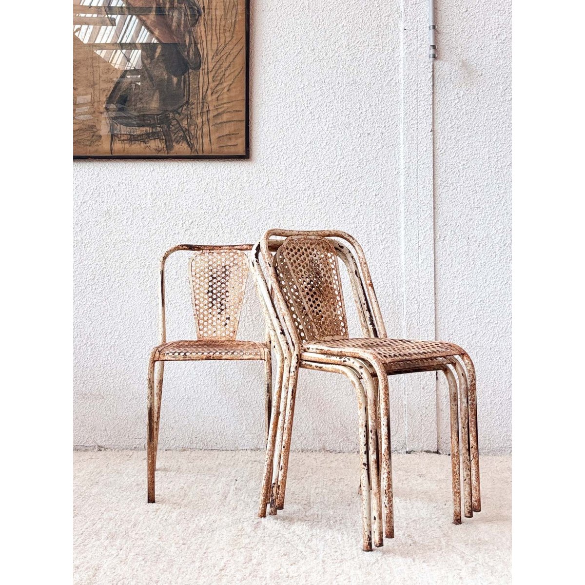 Lot de 4 chaises en métal Alma N°677 - Bon état gris, DEBONGOUT