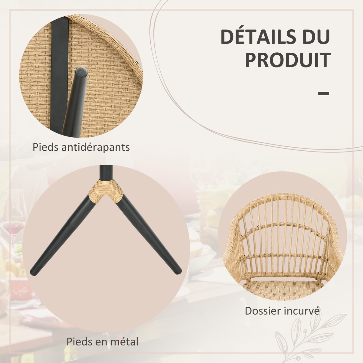 Ensemble de salle à manger en rotin Résine beige, OUTSUNNY