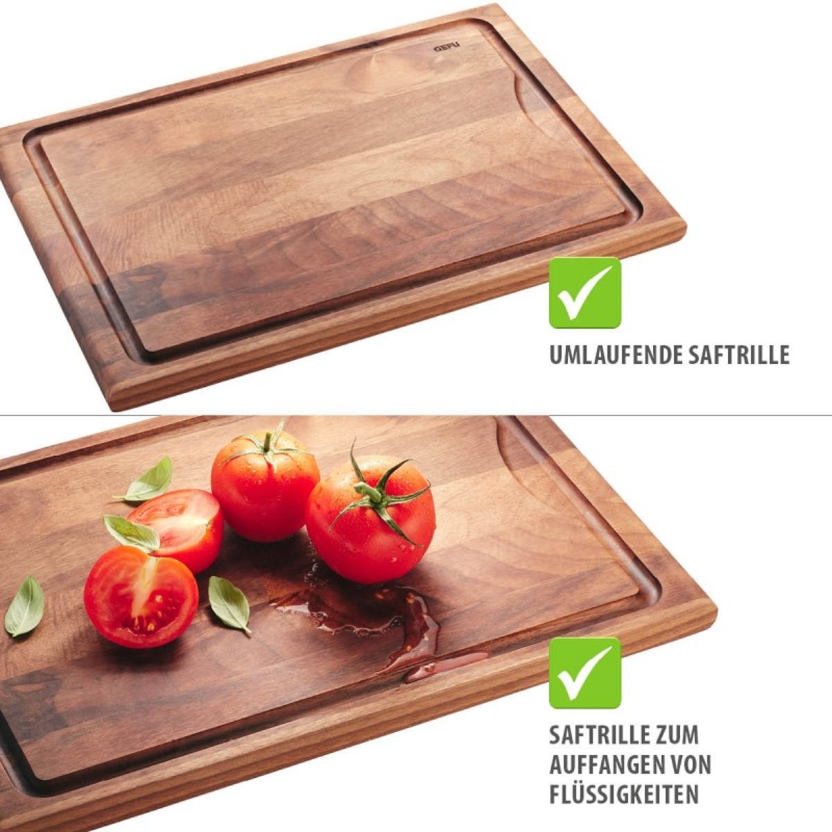 Planche à découper ENNO - Grande avec rainure à jus - Bois de Noyer brun, GEFU