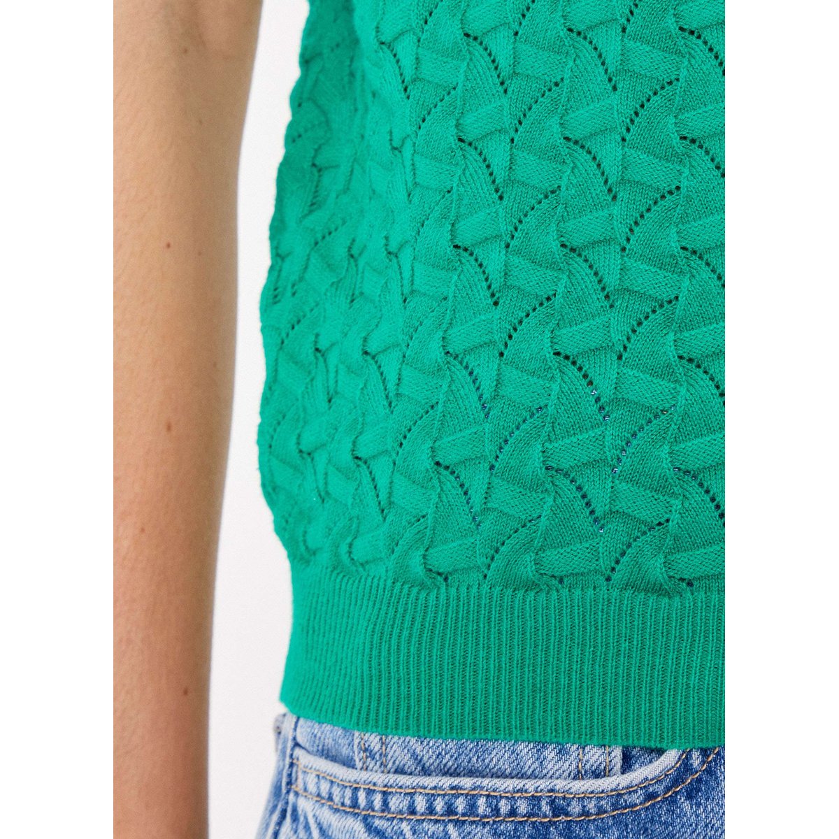 Débardeur maille fantaisie uni AJANI vert seagreen, LA FIANCÉE