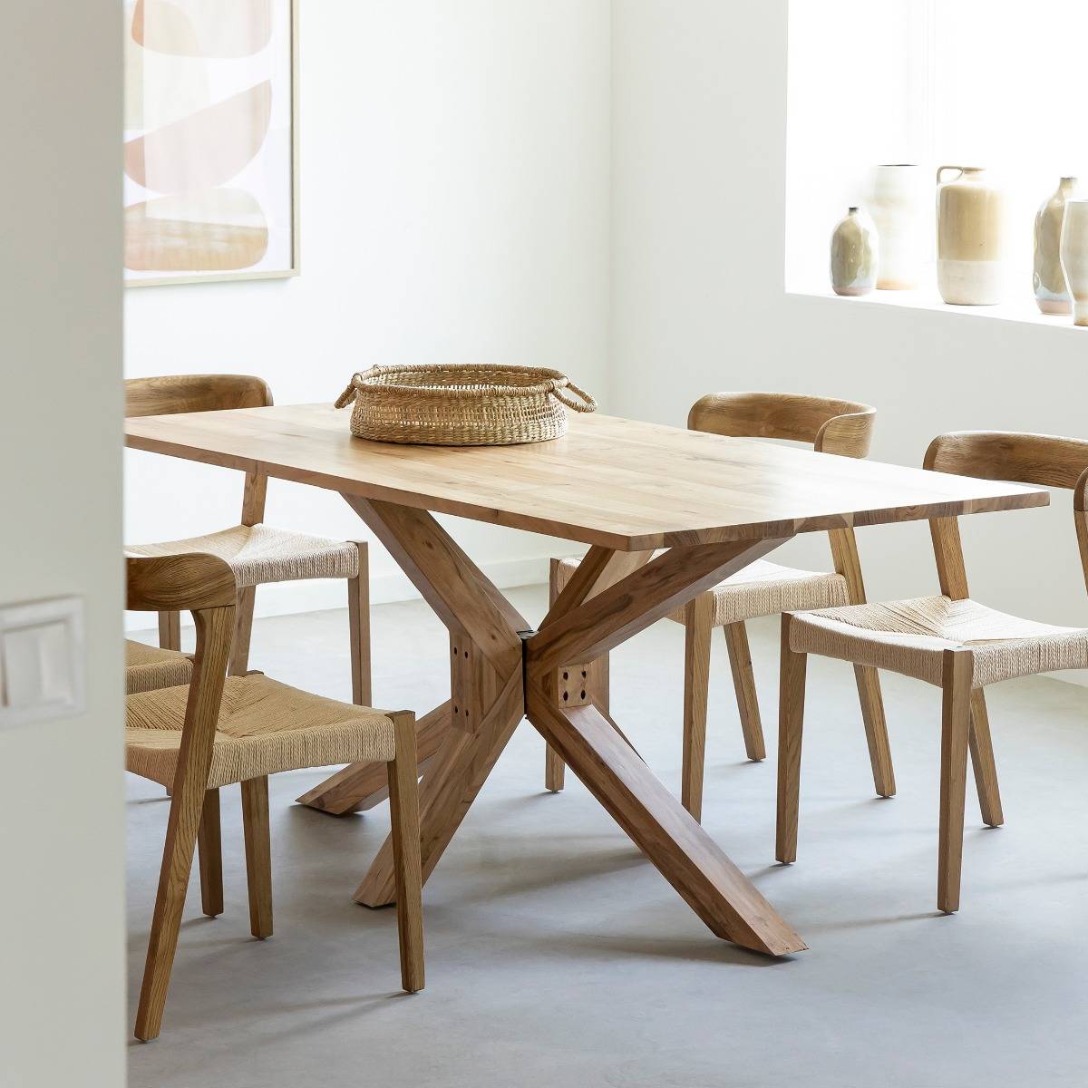 Table à manger en bois d'acacia IZEL bois clair, MADE IN MEUBLES