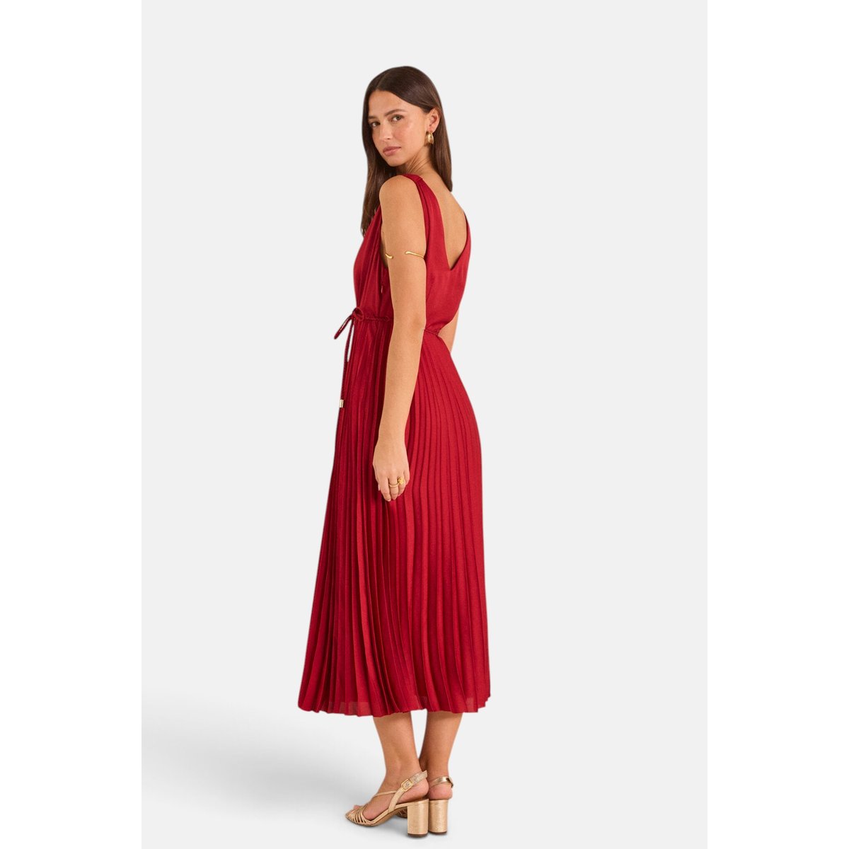 Robe plissée sans manche PLUME rouge, Maison 123