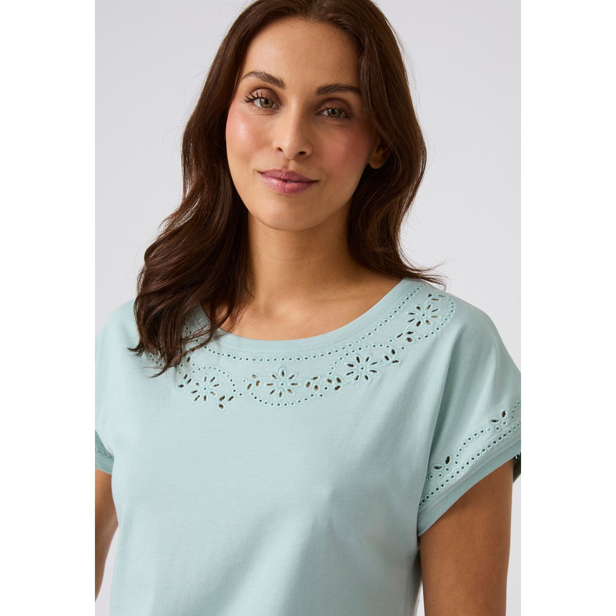 Pyjashort broderie anglaise blanc bleu fleuri, DAMART