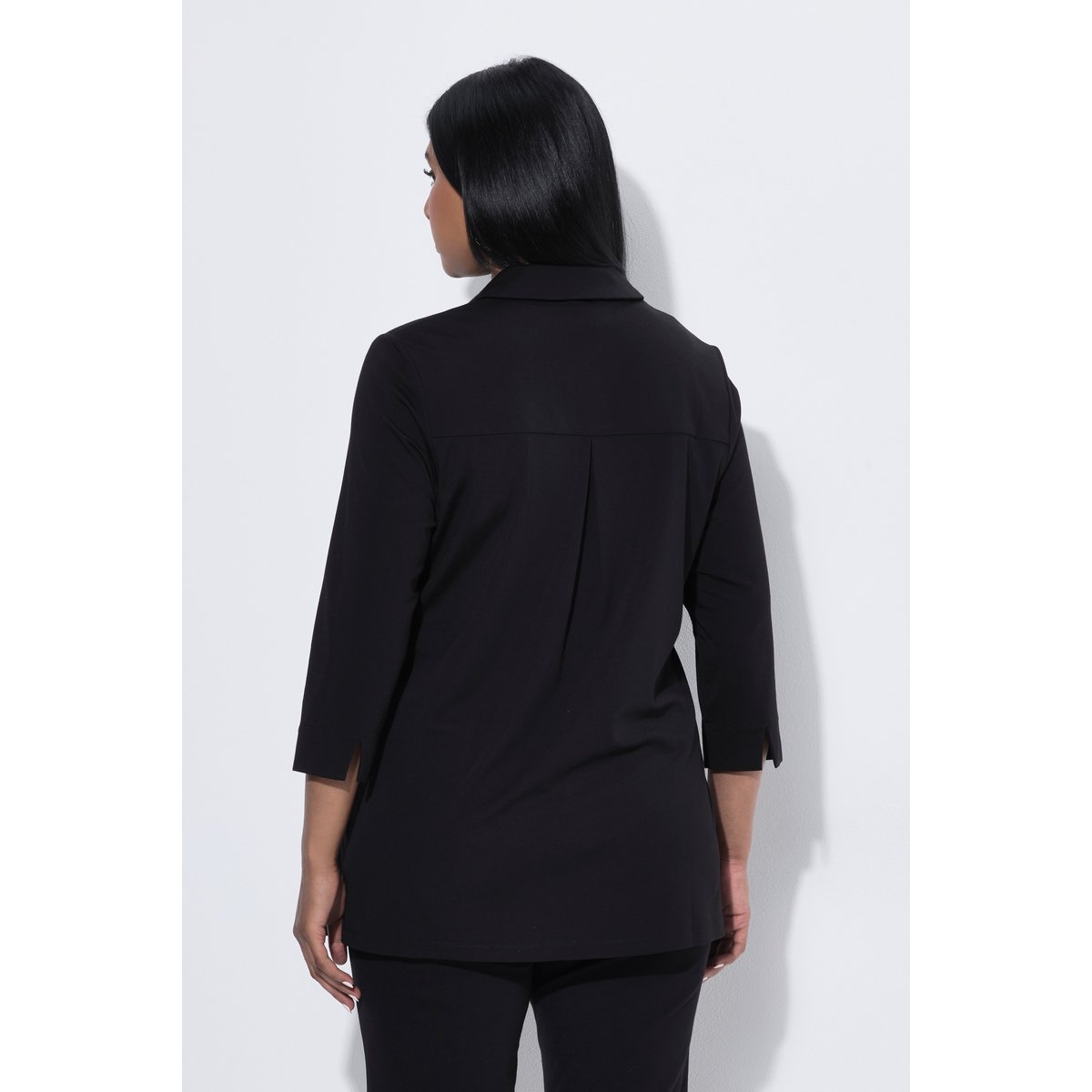 Blouse point de Rome, col chemise noir, ULLA POPKEN