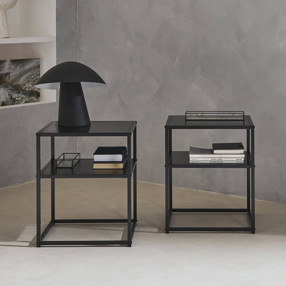 Table de chevet métal 1 étagère (lot de 2) INDUSTRIELLE noir, SWEEEK