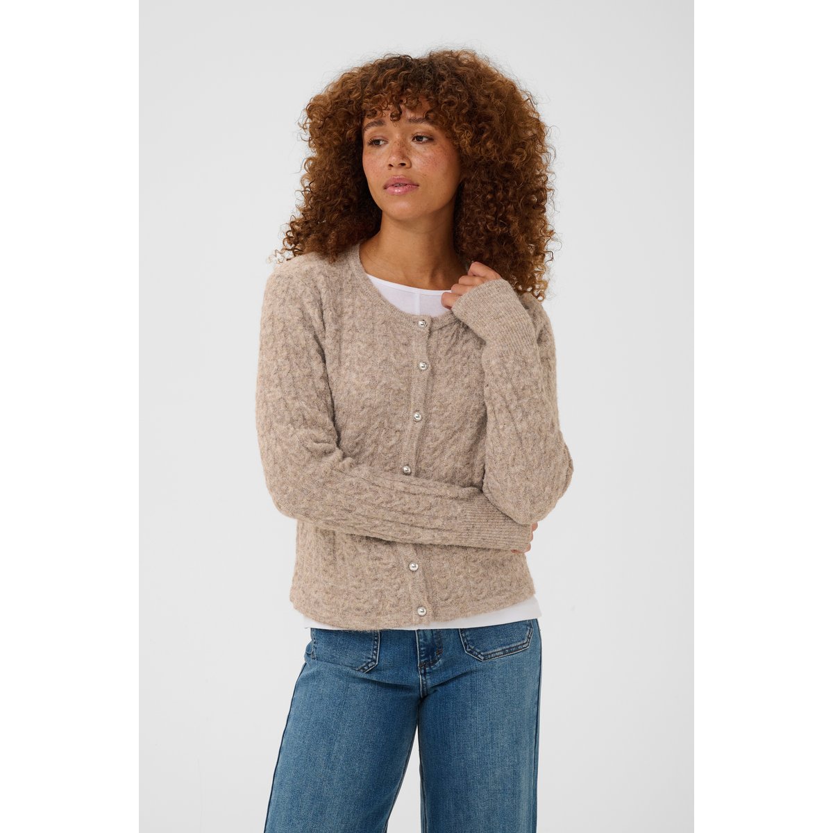 Cardigan à tricot beige beige melange, KAFFE