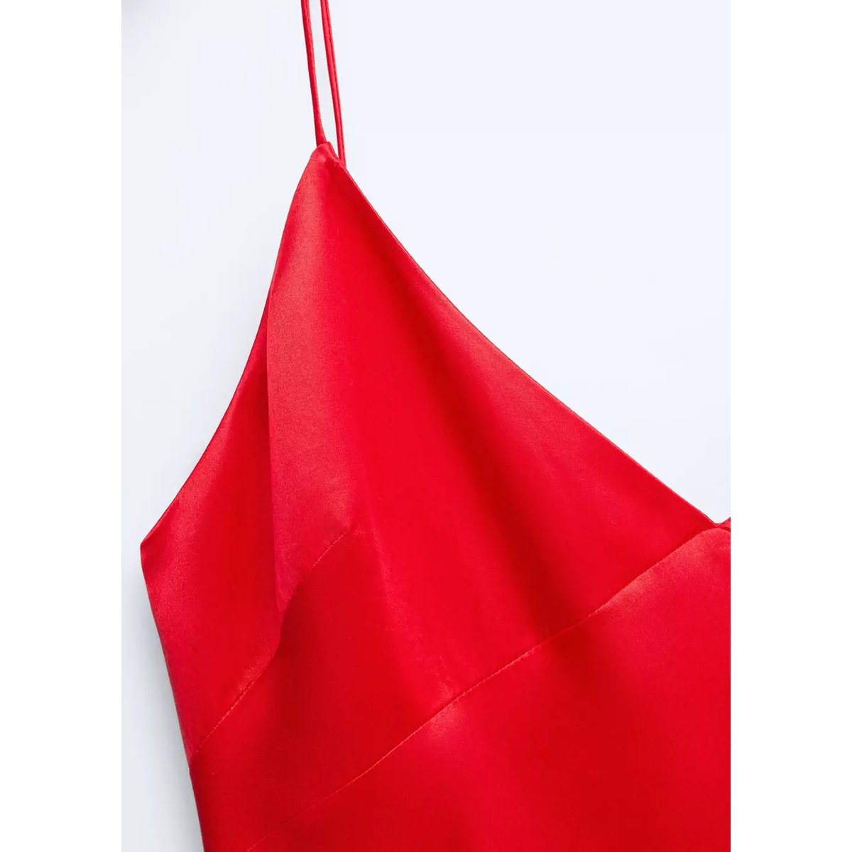 Robe en soie à décolleté en V rouge, MANGO