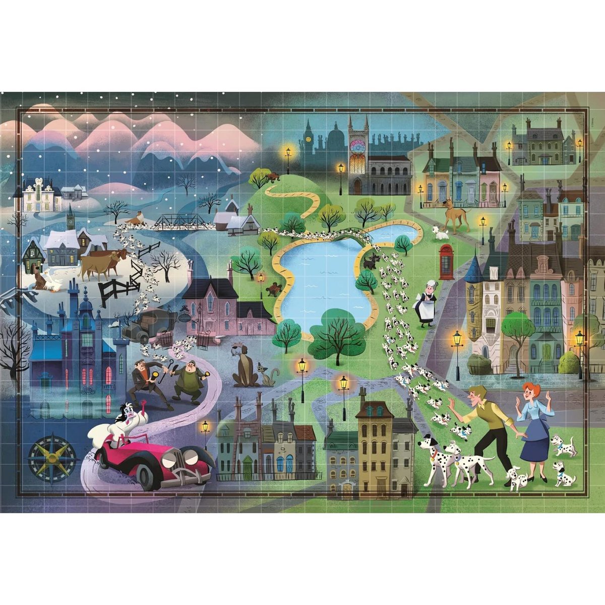 Disney Maps - 1000 pièces - Les 101 Dalmatiens couleur unique, CLEMENTONI