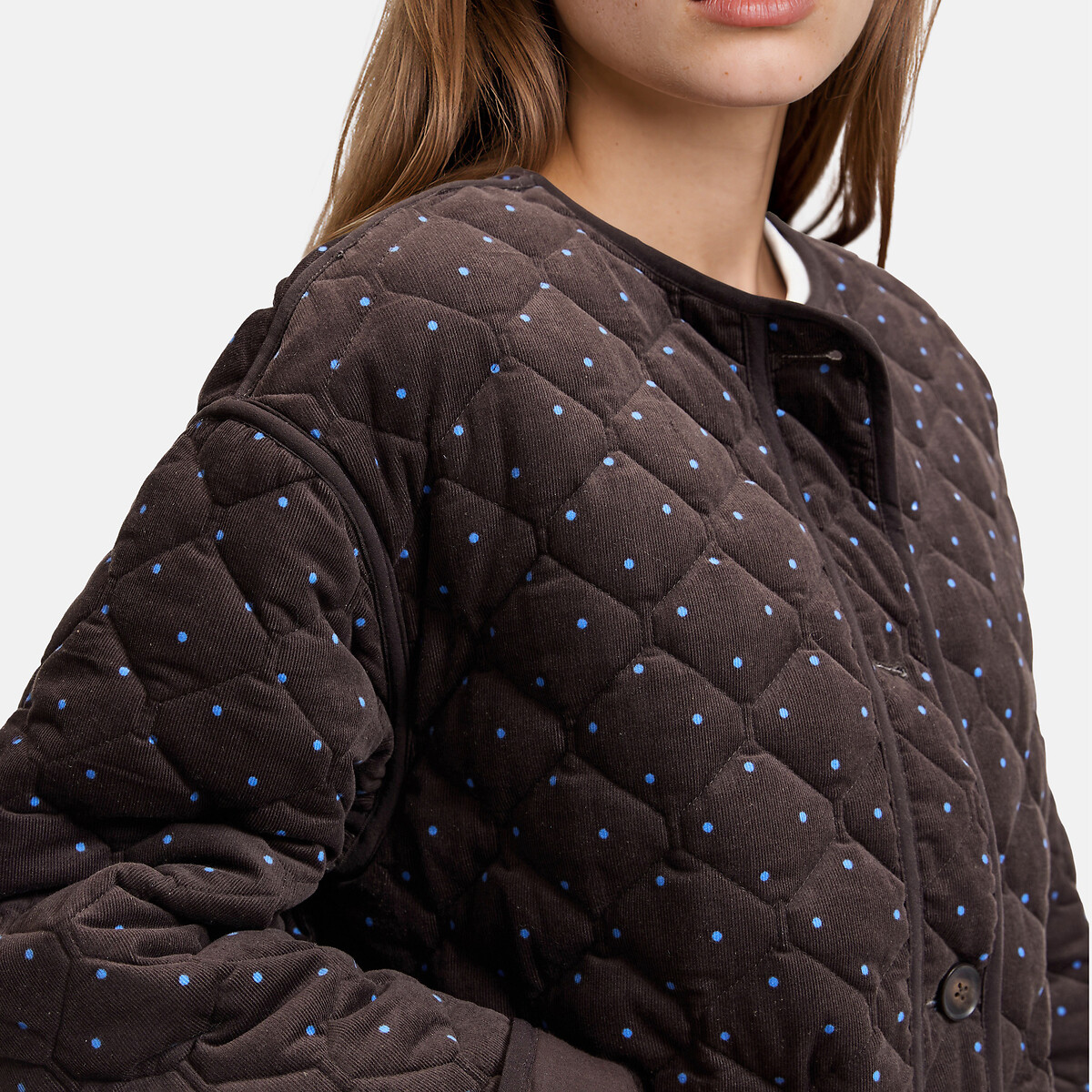 Doudoune courte à pois en coton imprimé pois bleu, LA REDOUTE COLLECTIONS