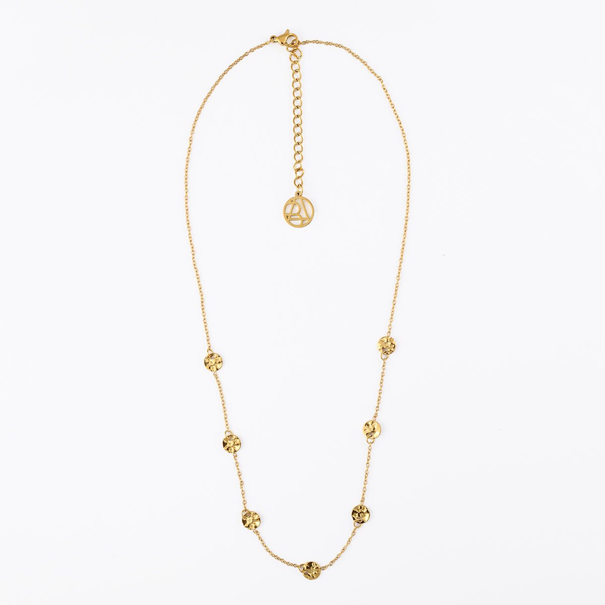 Collier chaîne fine avec disques martelés en acier inoxydable doré, BALABOOSTE