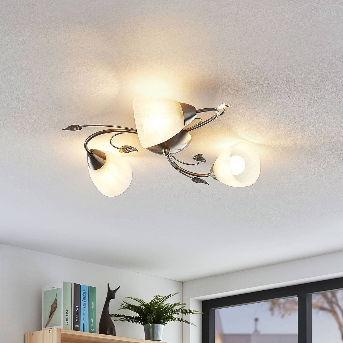 Plafonnier en métal antique, Yannie nickel, blanc, LINDBY