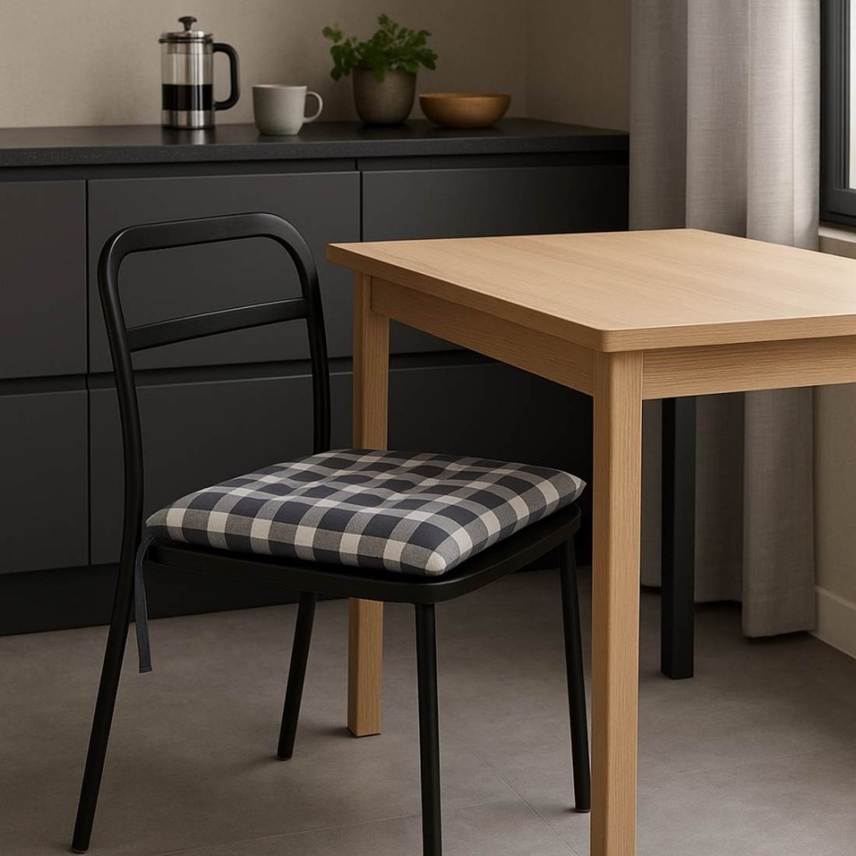 Lot de 4 galettes de chaise à carreaux et noir, ORNAMI