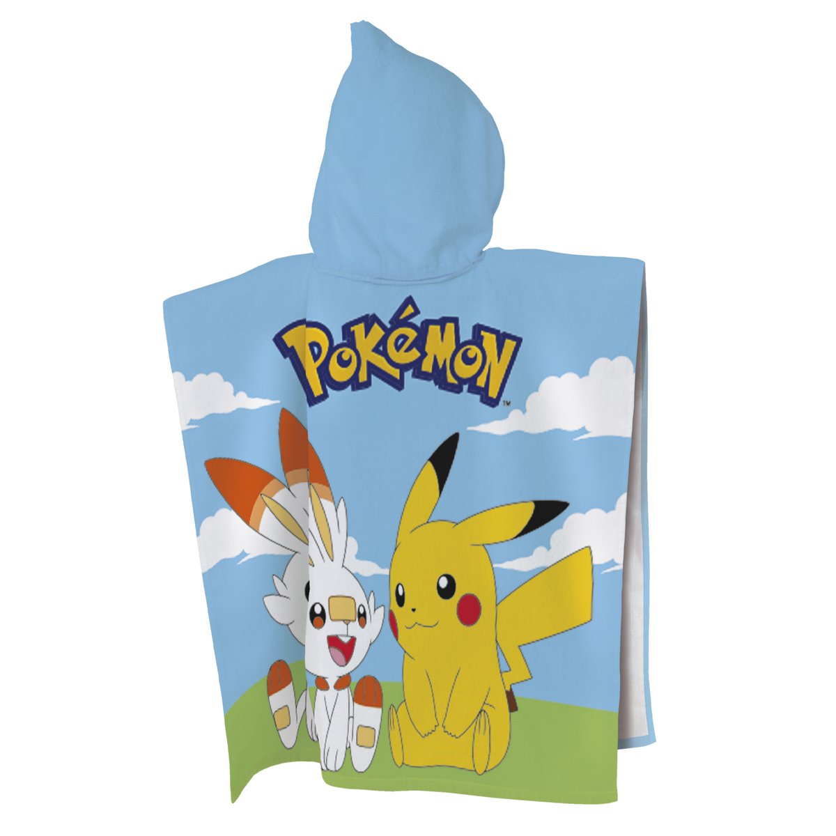 Cape de bain imprimée 100% coton, GRASS bleu ciel, POKEMON