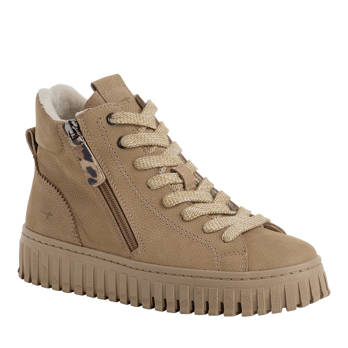 High Top Leather Trainers beige, TAMARIS
