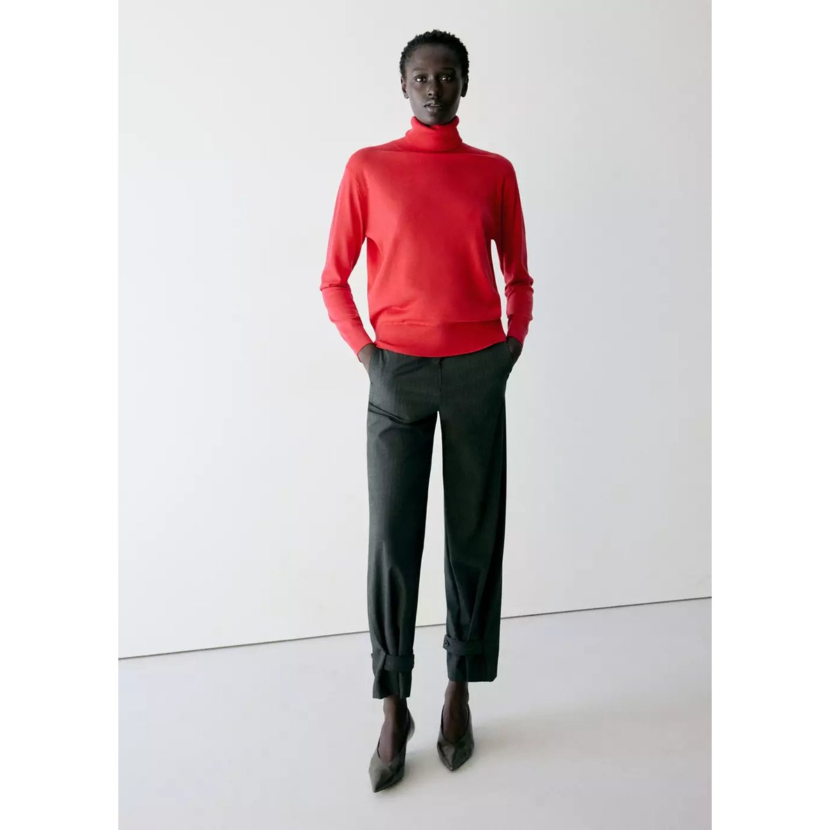 Pull-over maille col roulé rouge, MANGO