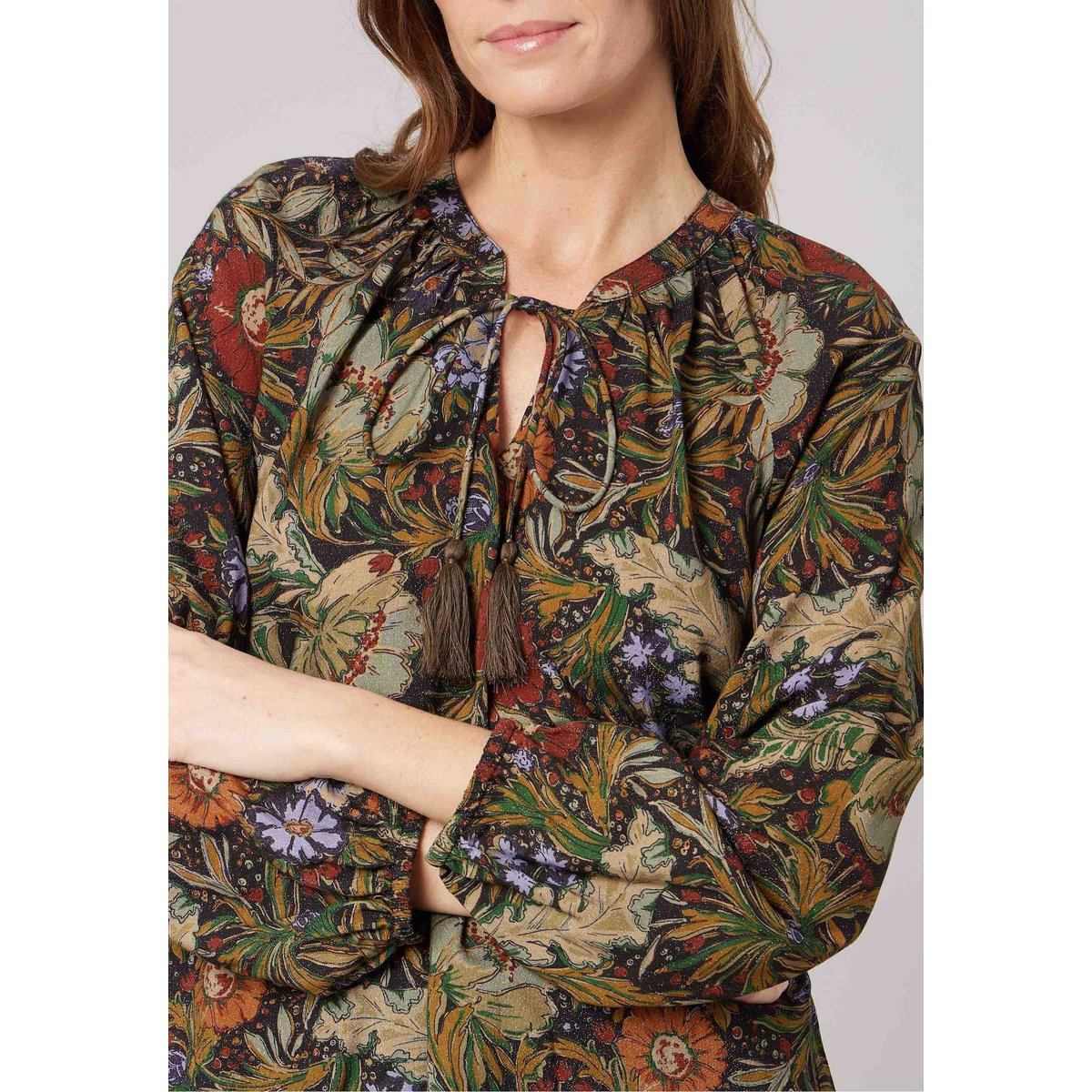 Blouse fluide femme imprimé fleuri CELINI khaki, DEELUXE