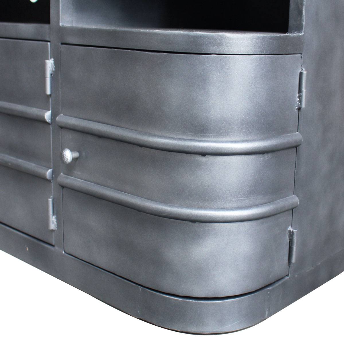 Meuble TV en métal et bois massif LOCKER gris, MADE IN MEUBLES 